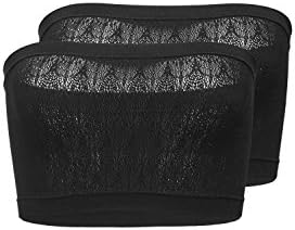 Le Cabaret Set Of 2 Strapless Bandeau Bra Sheer Seamless Tube Top Wirefree Non Padded Bras (Small/Medium, Black)