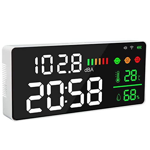 11in LED Sound Level Meter with Temp Humidity Clock - 2.4G WiFi Tuya APP Decibel Meter for DB Temp Humidity Tester Noise Level Meter for Classroom Studio Home Office
