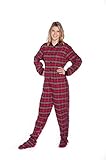 Red/Grey Plaid Flannel w/ Hearts Adult Footed Pajamas w/Drop-Seat (S)