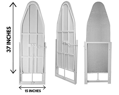 Xabitat Wall Mounted Ironing Board - Compact  mount Fold down ironing board for Small Spaces - Space Saving with Cotton Fabric Cover - White and Grey