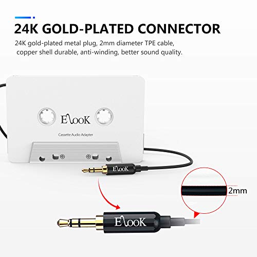Elook Car Cassette Aux Adapter Kit, with A Smartphone to 3.5 mm Headphone Jack Adapter for Car, iPhone, MP3 ect. White - Thumbnail 3