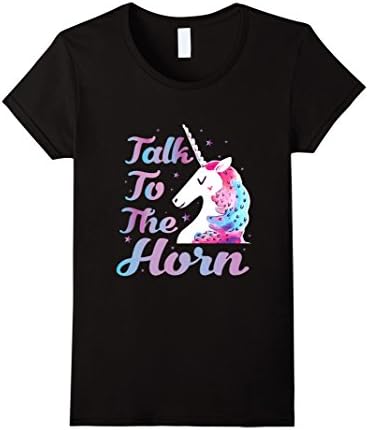Women's W- Talk To The Horn T-Shirt -Unicorn Small Black