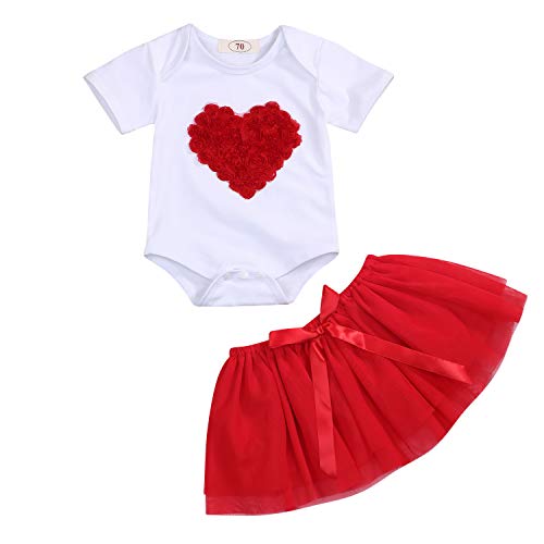 Valentine's Day Toddler Baby Girl Clothes Love Romper Short Sleeve Bodysuit + Tutu Skirt 2PCS Outfits Set