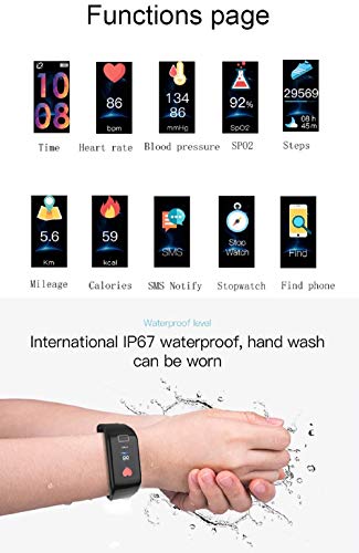 YZJ Blood Pressure Monitor Watch,Waterproof Color Screen Fitness Tracker with Heart Rate Blood Oxygen Monitor,Smart Wristband with Calorie Counter Watch Pedometer Sleep Monitor Bluetooth Bracelet