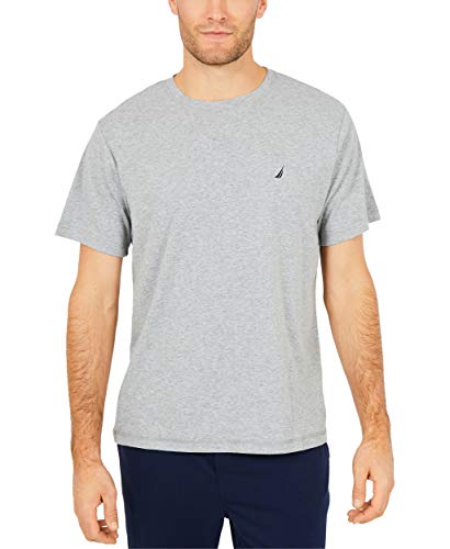 Nautica Men's Short Sleeve Crew Neck Soft Knit Sleep Tee, Grey Heather, Medium