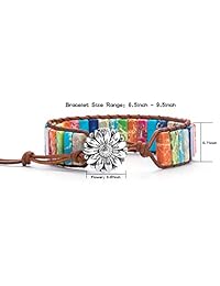 Hamoery Women Men Imperial Jasper Chakra Bracelet Handmade Leather Sunflower Adjustable Wrap Bead Bracelet