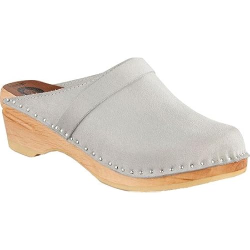grey suede clogs