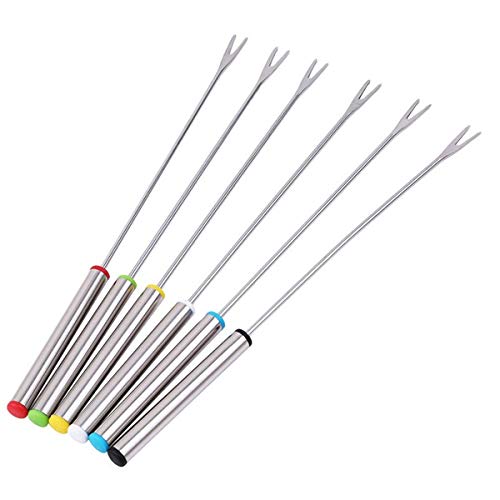 Xigeapg Stainless Steel Fondue Fork Fruit Chocolate Fountain Cheese Forks with Heat Resistant Handle Set of 12 (Random Color)