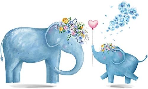 Cute Cartoon Blue Elephant Flower Wall Sticker For Children Room