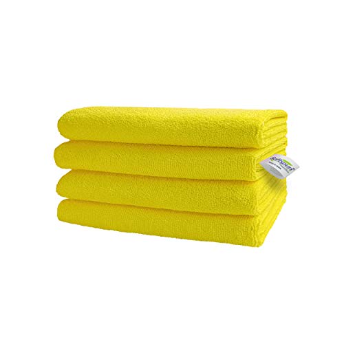 SOFTSPUN Microfiber Cleaning Cloths, 4pcs 30x30cms 340GSM Yellow! Highly Absorbent, Lint and Streak Free, Multi -Purpose Wash Cloth for Kitchen, Car, Window, Stainless Steel, silverware.