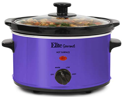 Elite Gourmet MST-275XP Electric Slow Cooker, Adjustable Temp, Entrees, Sauces, Stews & Dips, Dishwasher-Safe Glass Lid & Ceramic Pot, 2Qt Capacity, Purple
