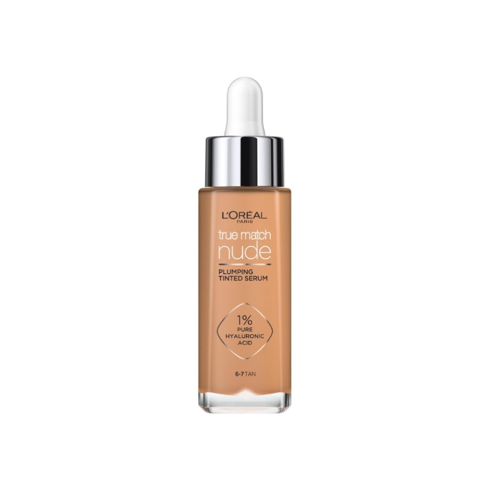 L'Oreal Paris True Match Tinted Serum Foundation, 1% Hyaluronic Acid, Hydrating Formula, Replumps Skin in 1 Hour for a Natural Glowing Finish, 30 ml, Shade 6-7 Tan