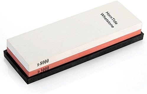 HornTide 3000/8000 Grit Combination Whetstone, Two-Sided Knife Sharpener, 7-Inch Sharpening Stone, Plastic Stand Included