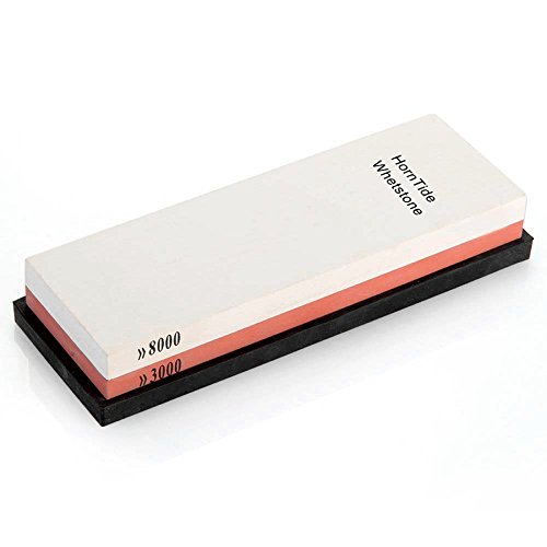 HornTide 3000/8000 Grit Combination Whetstone, Two-Sided Knife Sharpener, 7-Inch Sharpening Stone, Plastic Stand Included