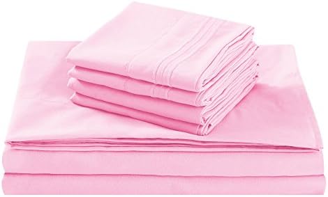 California King Size Bed Sheet Set, Pink, 100% Soft Brushed Microfiber, 1800 Series Luxury Platinum Collection, Deep pocket, Hypoallergenic, Wrinkle Free, Breathable, 6 Piece Set, Fifth Avenue Home