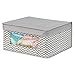 mDesign Medium Fabric Stackable Closet Storage Organizer Box, Front Window/Lid - Bedroom, Office, Mudroom Organization, Hold Clothes, Blankets, Linens, Spira Collection, 4 Pack, Taupe/Natural Chevron