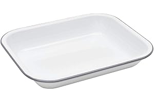 CROW CANYON HOME Enamelware Small Open Roaster, 11.5 x 9.25 inches, Vintage White/Grey (Single)