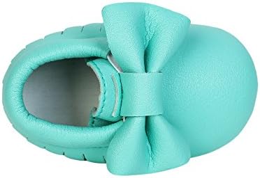 DESDEMONA Bow Tassels Soft Soled Baby Shoes PU Leather Infant Toddler Prewalker Shoes (XS(4.33inches), Dark green)