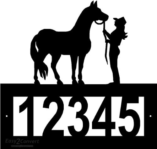 Custom Steel Cowgirl and her horse address sign