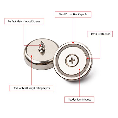 GREATMAG Extreme Power Rare Earth Cup Magnets,1.26" Diameter, Industrial Strength Round Base Neodymium Magnets, Countersunk Hole for #10 Bolt, 90 LBS Holding Force, Pack of 6