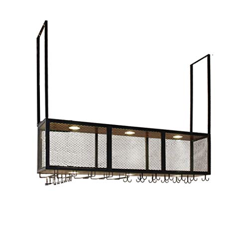 Retro Wood Wall Shelf Metal Iron Grid Ceiling Rack Storage Wine