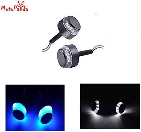 MotoPanda All Bike Handlebar Light Indicators Bar End Turn Signal Grip Dual Color White and Blue 2pc