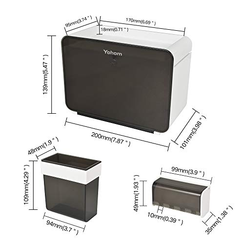 YOHOM Toothbrush Holder Wall Mounted Toothpaste Organizer for Shower Comb Razor Toiletry Multifunctional Bathroom Storage Caddy Set with Dustproof Cover No Drill - White & Black