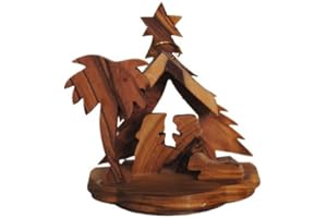 HOLY LAND IMPORTS Olive Wood Christmas Tree Ornament with Nativity Scene