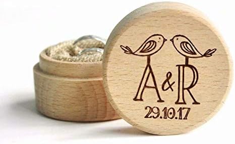 AgapeDIY Personalized Wood Wedding Ring Box with Name & Date, Ring Bearer, The Laser Engraving Custom Rustic Wedding Ring Box
