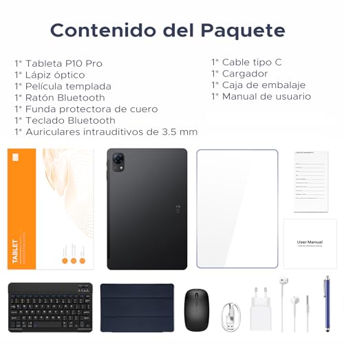 BIRDCLAW P10 Pro Tablet Android 16, Tablet 10 Inch with Gemini AI, 48GB RAM+128GB ROM/2TB, Octa-Core T7250, 120Hz, 8800mAh, 13MP+5MP, Face ID, GPS, 5G WiFi, OTG, Tablet with Keyboard and Pencil, Black