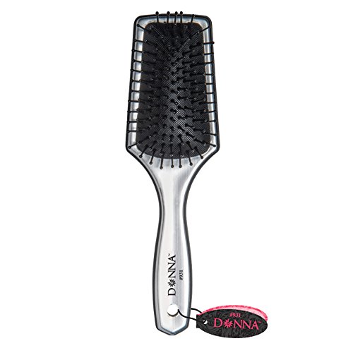 Donna Collection Small Metallic Silver Paddle Hair Brush, Black