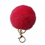 Amiley Fluffy Faux Rabbit Fur Ball Charm Pom Pom Car Keychain Handbag Wallet Backpack Key Ring (Hot Pink)