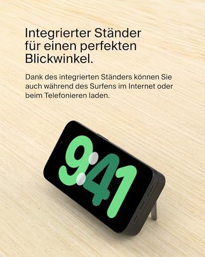 BoostCharge Pro Kabellose Powerbank 5000mAh mit Qi2, MagSafe-Kompatibles Tragbares Ladegerät mit Integriertem Ständer, für iPhone 17, iPhone Air, iPhone 16, 15, 14, Pixelsnap usw. – Schwarz
