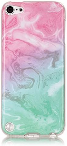Jewby Ipod Touch 5/6 Case, Marble Printed Soft Back Cover for Ipod Touch 5/6 with a Free Screen Protector (Pink&amp;Green)
