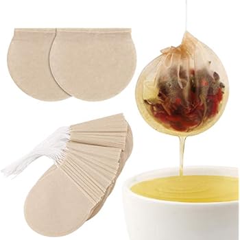 Tea Filter Bags, 300pcs Disposable Empty Tea Bags Tea Infuser Drawstring Teabags Safe Natural Material Tea Bags for Loose Leaf Herbs Teas, Round Shape