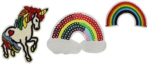 Trendy Iron On Embroidered Sequin Patches (Rainbows, Unicorn)
