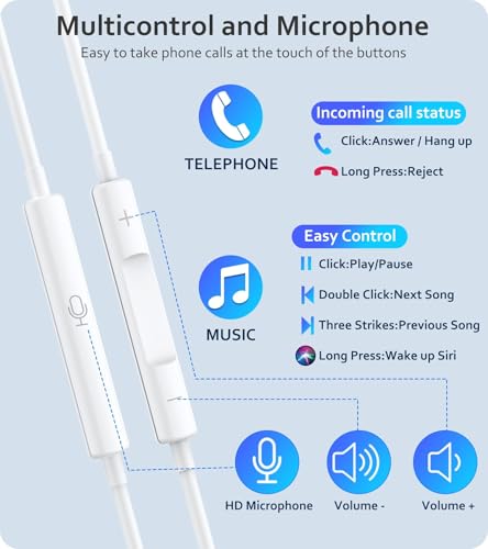 2-Pack Lightning Headphones, [MFi Certified] iPhone Headphones Wired Built-in Microphone and Noise Cancellation Volume Control, Wired Earphones Compatible with iPhone 14/14 Pro/13/12/11/XR/XS/X/8/7/SE