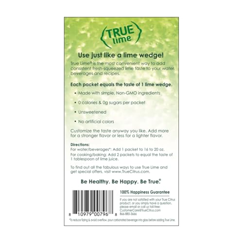 TRUE LIME WATER ENHANCER, BULK DISPENSER PACK (100 PACKETS), 0 CALORIE DRINK MIX PACKETS FOR WATER, SUGAR FREE LIME FLAVORING POWDER PACKETS, WATER FLAVOR PACKETS MADE WITH REAL LIMES