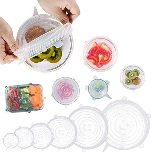 Iktu 6 Pc Silicone Stretch Lids - Fits Various Sizes and Container Shapes - Expandable, Reusable, Durable, Non-Stick Storage Covers for Keeping Food Fresh