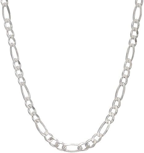 4mm Mens Solid .925 Sterling Silver Figaro Link Chain Necklace, 30 Inch