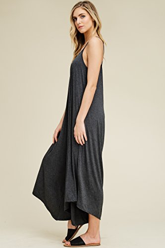 Annabelle Women's Plus Size Spaghetti Strap Deep V-Neck Loose Wide Leg Maxi Jumpsuit with Pockets Mid Grey XXX-Large J8030P