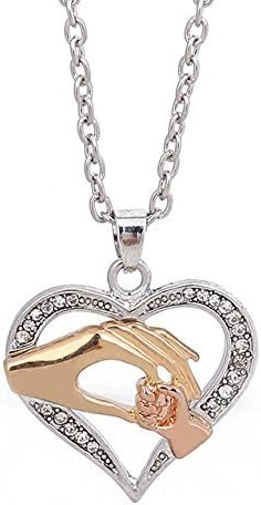 JUXU Mothers Day Necklace Hand in Hand Heart Shaped Pendant Mother's Day Hearts Brief Paragraph Clavicle Necklace … (Gold Silver Mixed)