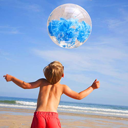 YOBAYE Inflatable Beach Ball Giant Beach Ball Filled with Feathers Swimming Pool Water Toys for Kids Adults Summer Beach Favor, 2 Pack, 24 Inch, Blue + Red - Thumbnail 5