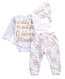 Baby Girls Christmas Snowflake Bodysuits with Leggings and Hat 3pcs Outfit Set (0-3M, White)
