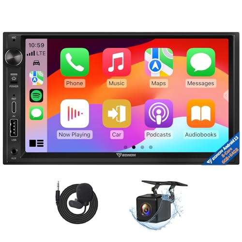 Eonon 7 pouces Android 13 2Din 6+64 Go 4G GPS CarPlay Android Auto Mise en miroir d'écran Écran partagé Charge rapide BT WiFi Bouton de volume Unité principale avec caméra de recul Autoradio UX6S