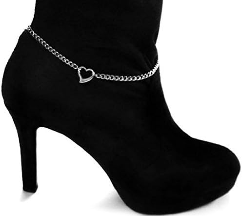 Weatherproof Stainless Steel Boot Chain, Rocker or Cowboy Boot Sizes, Boot Bling Bracelet with Heart Charm Connector - Adjustable / Custom Size(Boot Not Included) by ChainMettle Jewelry