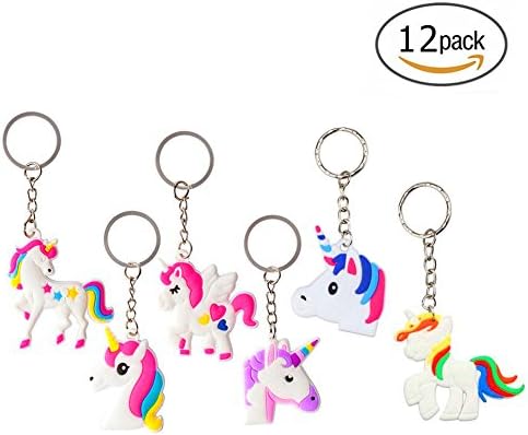 12-Pack Unicorn Assorted Keychains Party Favor Great for Goody Bag Toys
