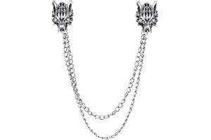 VINEEN Punk Chain Wolf Pin Brooches for Men's Silver Chain Tassel Brooch Pin Wolf Head Long Chain Tassel Brooch Pin Men's Suits Buckle Neckwear Accessories