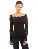 PattyBoutik Women's Floral Lace Off Shoulder Top (Black XL)