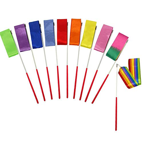 10 Pieces 4m Rhythmic Gymnastic Ribbons Dance Ribbon Dance Streamers for Kids, Baton Twirling, Assorted Colors